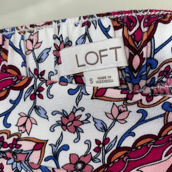 Loft Womens Small Bohemian Style White & Pink Floral Patterned Pants - Picture 4 of 8